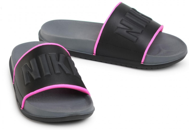 Nike benassi slides pink 2025 and black